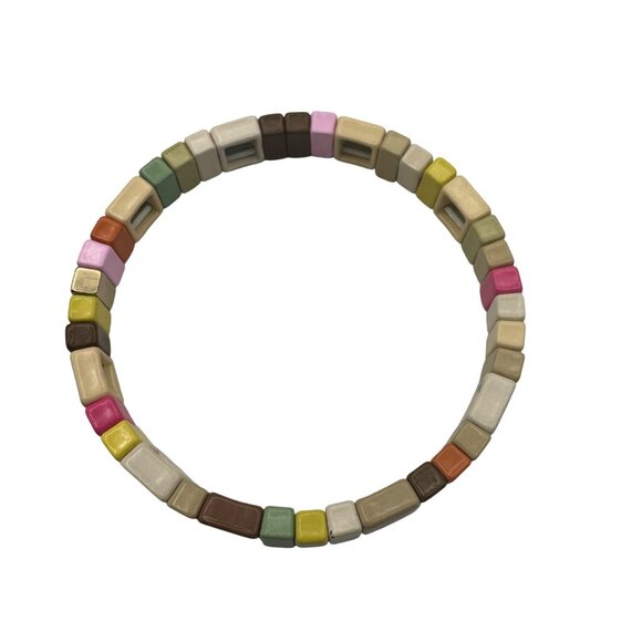 Metallic Multicolor Tile Stretch Bracelet Pastel Cotton Candy - Picture 4 of 5